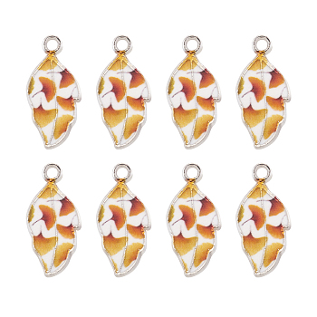 Alloy Enamel Pendants, Leaf with Ginkgo Leaf Pattern, Platinum, Colorful, 21.5x10x2mm, Hole: 2mm, 2pcs/Set