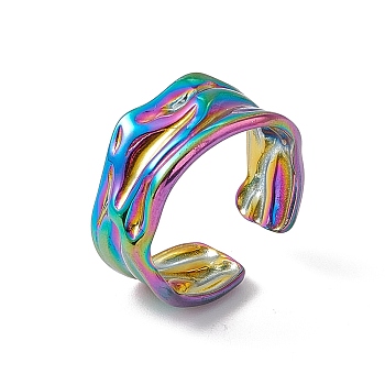 Ion Plating(IP) 304 Stainless Steel Twist Wave Open Cuff Ring for Women, Rainbow Color, US Size 7 1/4(17.5mm)