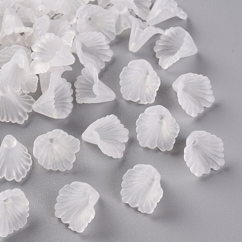 Frosted Acrylic Bead Caps, Flower, White, 12x12x9mm, Hole: 1.2mm, about 1700pcs/500g