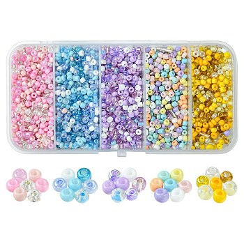 90G 5 Style Opaque & Transparent Inside Colours Glass Seed Beads, Round Hole, Round, Mixed Color, 1.5~9x1.5~2.5x2~3mm, Hole: 0.8~1mm, 18g/style