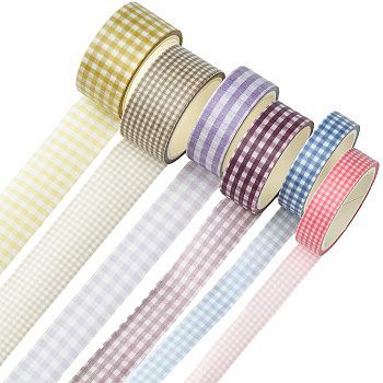 1 Bag 6 Rolls DIY Scrapbook Decorative Paper Tapes, Adhesive Tapes, Masking Tapes, for Craft and Gift, Lattice Series, Mixed Color, 10~20mm, about 5m/roll