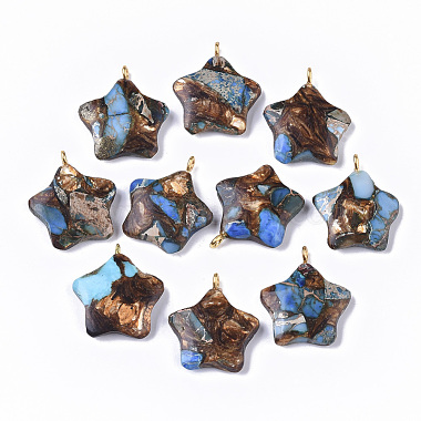 Golden LightSkyBlue Star Imperial Jasper Pendants