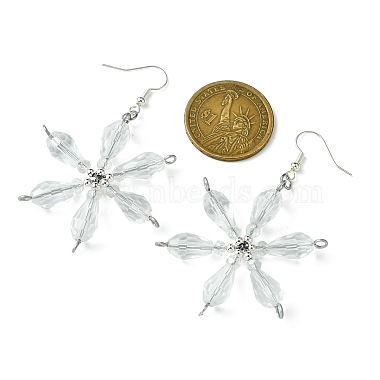 Pendientes colgantes de cristal con copos de nieve navideños.(EJEW-TA00507)-3