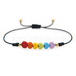 Gemstone Rainbow Heart Beaded Black Cord Adjustable Bracelet for Women, Colorful, 11.02 inch(28cm)(YA9246-1)