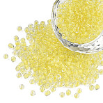 Glow in the Dark Luminous Transparent 8/0 Glass Seed Beads, Round, Champagne Yellow, 3.5x1.6mm, Hole: 1mm, about 18200pcs/450g, 450g/bag(SEED-YWC0001-01G)