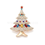 Christmas Tree Alloy Rhinestone Lapel Pins for Clothes, Colorful, 52.5x39mm(JEWB-H033-08A-KCG)