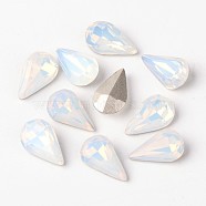 Faceted Teardrop Glass Pointed Back Rhinestone Cabochons, Grade A, Back Plated, White Opal, 13x8x4.5mm(RGLA-E004-13x8mm-031)