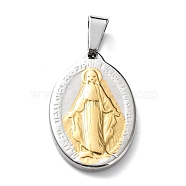 304 Stainless Steel Pendants, Oval with Virgin Mary, Stainless Steel Color, 25x16x3mm, Hole: 3.5x7mm(STAS-F223-43)