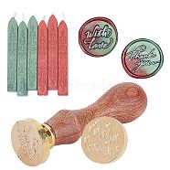 CRASPIRE DIY Wax Seal Stamp Kits, Including Sealing Wax Sticks, Brass Wax Seal Stamp and Wood Handle, Mixed Color, 2.5x1.4~14.5cm(DIY-CP0002-59D)