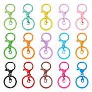 Pandahall 30Pcs 15 Colors Spray Painted Iron Key Rings, with Alloy Lobster Claw Clasps, Keychain Clasp Findings, Mixed Color, 66mm, 2pcs/color(DIY-TA0005-76)