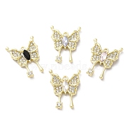 Alloy Crystal Rhinestone Pendant, with Glass, Light Gold, Lead Free & Cadmium Free, Butterfly Charm, Mixed Color, 22.5x17x3mm, Hole: 1.4mm(PALLOY-K001-079G)