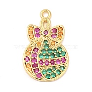 Rack Plating Brass Pave Cubic Zirconia Pendants, Long-Lasting Plated, Cadmium Free & Lead Free, Christmas Bell, Real 18K Gold Plated, 19.5x12x2mm, Hole: 1.5mm(KK-R150-04G)