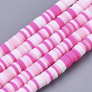 Handmade Polymer Clay Bead Strands, Heishi Beads, for DIY Jewelry Crafts Supplies, Disc/Flat Round, Hot Pink, 4x0.5~1mm, Hole: 0.9mm, about 320~450pcs/strand, 15.35 inch~16.92 inch(39~43cm)(CLAY-S094-4mm-A06)