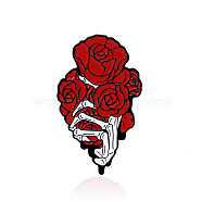Skeleton Hand with Rose Safety Brooch Pin, Alloy Enamel Badge for Suit Shirt Collar, Palm, 32x19mm(JEWB-PW0001-002A)