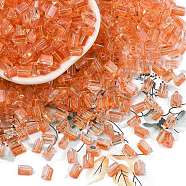 Transparent Spray Painted Glass Seed Beads, Triangle, Coral, 6x5x4.3mm, Hole: 1.2mm, about 2368pcs/pound(SEED-L011-10A-08)