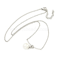 Plastic Imitation Pearl Round Pendant Necklaces, 304 Stainless Steel Cable Chain Necklaces, Stainless Steel Color, 18.11 inch(46cm)(NJEW-Z041-05P)