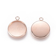 201 Stainless Steel Pendant Cabochon Settings, Plain Edge Bezel Cups, Flat Round, Rose Gold, Tray: 16mm, 21.5x18x2mm, Hole: 2.2mm(STAS-F191-14RG-E)
