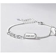 Rhodium Plated 925 Sterling Silver Word Love Link Bracelet with Heart Charms for Lovers, Platinum, 6-1/8 inch(15.5cm)(JB766A-01)