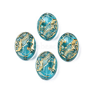 Plating Acrylic Beads, Metal Enlaced, Oval, Dark Turquoise, 17.5x13x6mm, Hole: 1.6mm(X-PACR-N008-027)