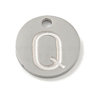 Non-Tarnish 304 Stainless Steel Pendants, Laser Cut, Flat Round with Letter Charm, Stainless Steel Color, Letter Q, 10x1mm, Hole: 1.4mm(FIND-M017-02P-Q)