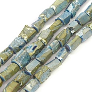 Electroplated Natural Quartz Crystal Beads Strands, Nuggets, Green Plated, 12~14x6~10x6~10mm, Hole: 1mm, about 30pcs/strand, 15.35 inch(39cm)(G-D0009-01A-03)