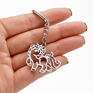 201 Stainless Steel Hollow Cartoon Unicorn Pendant Keychain, for Car Backpack Pendant Gift, Stainless Steel Color, 2.7x3cm(PW-WG29428-01)