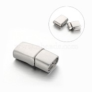 Rectangle 304 Stainless Steel Matte Surface Magnetic Clasps with Glue-in Ends, Stainless Steel Color, 27x14x8mm, Hole: 12x6mm(STAS-M195-06)
