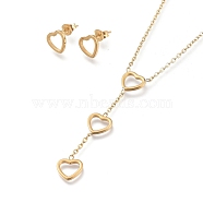 Heart 304 Stainless Steel Jewelry Sets, Cable Chains Pendant Necklaces and Stud Earrings, with Ear Nuts and Lobster Claw Clasps, Golden, 19.88 inch(50.5cm), 8.5x9mm, Pin: 0.7mm(SJEW-M097-17G)