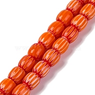 Handmade Lampwork Beads Strands, Rarrel, Orange Red, 6x6mm, Hole: 1mm, about 63pcs/strand, 15.16''(38.5cm)(LAMP-K041-01A-18)