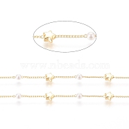 Brass Handmade Beaded Chain, Curb Chains, with CCB Plastic Imitation Pearl Bead, Long-Lasting Plated, Soldered, with Spool, Star, Real 18K Gold Plated, 2x1x0.8mm, Bead: 4mm, Star: 5.5x6.5x3mm, about 32.8 Feet(10m)/roll(CHC-G011-16G)