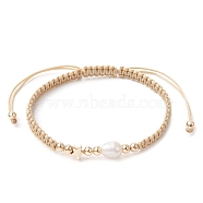 Brass & Natural Pearl Braided Bead Bracelets, Adjustable Bracelet, Star, Inner Diameter: 1-3/4~3-1/2 inch(4.6~8.8cm)(BJEW-JB09721-02)