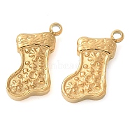 304 Stainless Steel Charms, Manual Polishing, Christmas Socking Charm, Ion Plating(IP), Golden, 12x9x2mm, Hole: 1mm(STAS-Q345-44G)