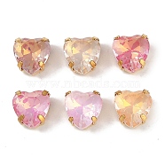 Brass Glass Rhinestone Sew on Rhinestones, Heart, Golden, 9x8.5x6mm, Hole: 1mm(RGLA-B004-12A-G)