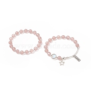 2Pcs 2 Style Natural Strawberry Quartz & Synthetic Moonstone Beaded Stretch Bracelets Set, 304 Stainless Steel Star Word Love Charms Bracelets for Women, Inner Diameter: 2-1/8 inch(5.5cm), 1Pc/style(BJEW-TA00240)