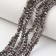 Electroplate Transparent Glass Beads Strands, Half Black Plated, Faceted, Rondelle, Coconut Brown, 3x2mm, Hole: 0.8mm, about 150~155pcs/strand, 15~16 inch(38~40cm)(EGLA-A034-T2mm-P14)