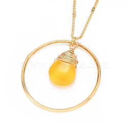 Teardrop Glass Beads Pendant Necklaces, with Golden Plated Brass Figaro Chains and Lobster Claw Clasps, Yellow, 20 inch(50.7cm)(NJEW-JN03205-03)