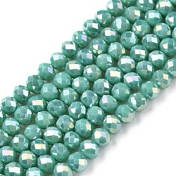 Electroplate Glass Beads Strands, Opaque Solid Color, AB Color Plated, Faceted, Rondelle, Light Sea Green, 3.5~3.8x3mm, Hole: 0.4mm, about 113~115pcs/strand, 32.5~33cm(EGLA-A044-P3mm-B31)