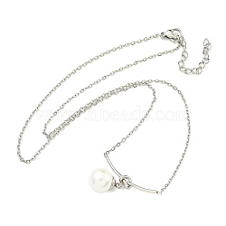 Plastic Imitation Pearl Round Pendant Necklaces, 304 Stainless Steel Cable Chain Necklaces, Stainless Steel Color, 18.11 inch(46cm)(NJEW-Z041-05P)