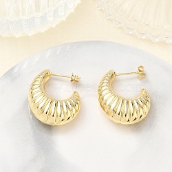Brass Stud Earrings for Women, Half Hoop Earrings, Real 14K Gold Plated, 25x20x9mm(KK-CBAD851-12G)