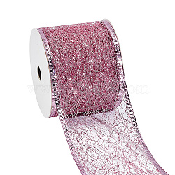 Glitter Polyester Satin Ribbon, Christmas Ribbon for Wedding, Gift Wrapping, Bow Making, Pink, 63mm, 10yards/roll(AJEW-WH0472-28B)