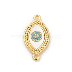 Brass Micro Pave Clear Cubic Zirconia Connector Charms, with Shell, Real 18K Gold Plated, Horse Eye, 18.5x10x2.5mm, Hole: 1.2mm(KK-M303-04G-01)