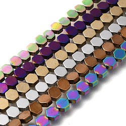 Electroplated Synthetic Non-magnetic Hematite Beads Strands, Hexagon, Mixed Color, 4.2x4x2mm, Hole: 0.6mm, about 102~104pcs/strand, 16.02 inch(40.7cm)(G-C154-B01)