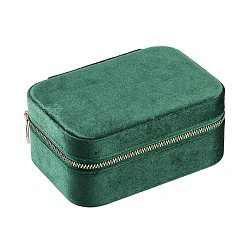 Italian Velvet Double Layers Jewelry Set Storage Zipper Boxes with Mirror Inside, Rectangle Jewelry Organizer Case for Earrings, Rings, Bracelets, Sea Green, 16.5x11.5x7cm(CON-G023-09D)