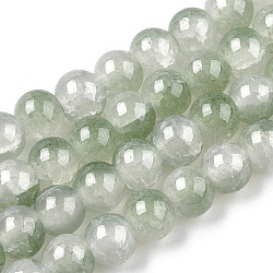 Crackle Baking Painted Imitation Jade Glass Beads Strands, Two Tone, Round, Olive Drab, 10mm, Hole: 1.4mm, about 80pcs/strand, 30.87''(78.4cm)(DGLA-T003-10mm-06)