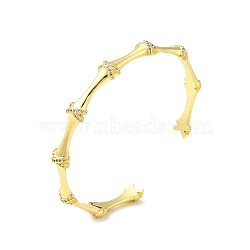 Clear Cubic Zirconia Bamboo Shape Open Cuff Bangle, Rack Plating Brass Jewelry for Women, Lead Free & Cadium Free, Real 18K Gold Plated, Inner Diameter: 2-1/2x2-1/8 inch(6.35x5.5cm)(BJEW-M231-11G)