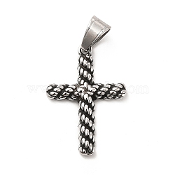 304 Stainless Steel Pendants, Cross Charm, Antique Silver, 32x22x3mm, Hole: 8x5mm(STAS-K243-08AS)