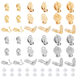 DICOSMETIC 36Pcs 6 Style 304 Stainless Steel Clip-on Earring Findings, with Round Flat Pad, Flat Round, with Plastic Ear Nuts, Mixed Color, Earring Findings: 12~22x6~15x7~9mm, 6pcs/style(STAS-DC0001-29)