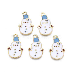 Rack Plating Alloy Enamel Pendants, Cadmium Free & Nickel Free & Lead Free, Light Gold, Christmas, Snowman, Cornflower Blue, 23x14.5x1.5mm, Hole: 1.8mm(X-ENAM-N055-165)