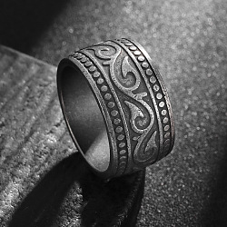 Vintage Totem Stainless Steel Wide Finger Rings for Men, Gunmetal, US Size 9(18.9mm)(FS-WG9BFEA-07)