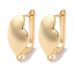 Brass Hoop Earrings Findings, Heart, Real 18K Gold Plated, 19~20x10.5x13mm, Hole: 1.5mm, Pin: 1mm(KK-B105-05G-01)